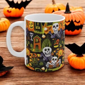 Halloween Decor Mug - Spooky Ghouls Design - Fall Coffee Cup for Halloween Party - Ghouls & Ghosts mug